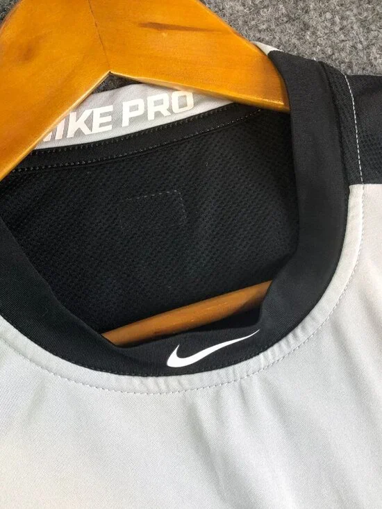 Nike Pro Shirt Mens Large White Black Baseball MLB Compression Fitted Raglan - Picture 2 of 9